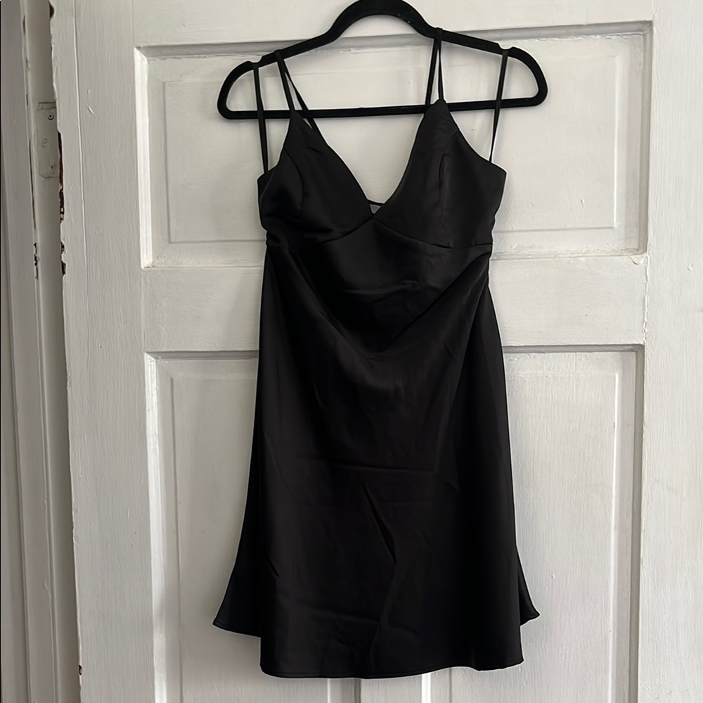 NWOT Black Satin Slip Dress with Spaghetti Straps